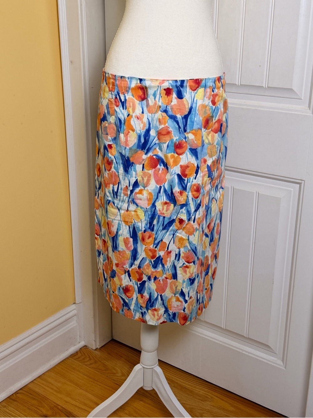 Talbots Floral Pencil Skirt - Blue, Orange & Cream